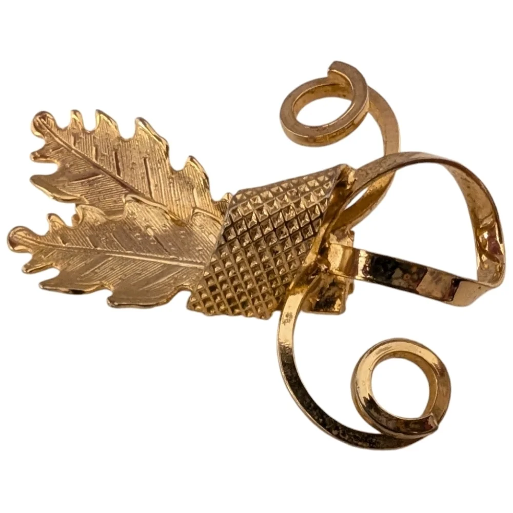 VINTAGE Gold Leaf Brooch Swirl Design Nature Pin Statement Jacket Jewelry